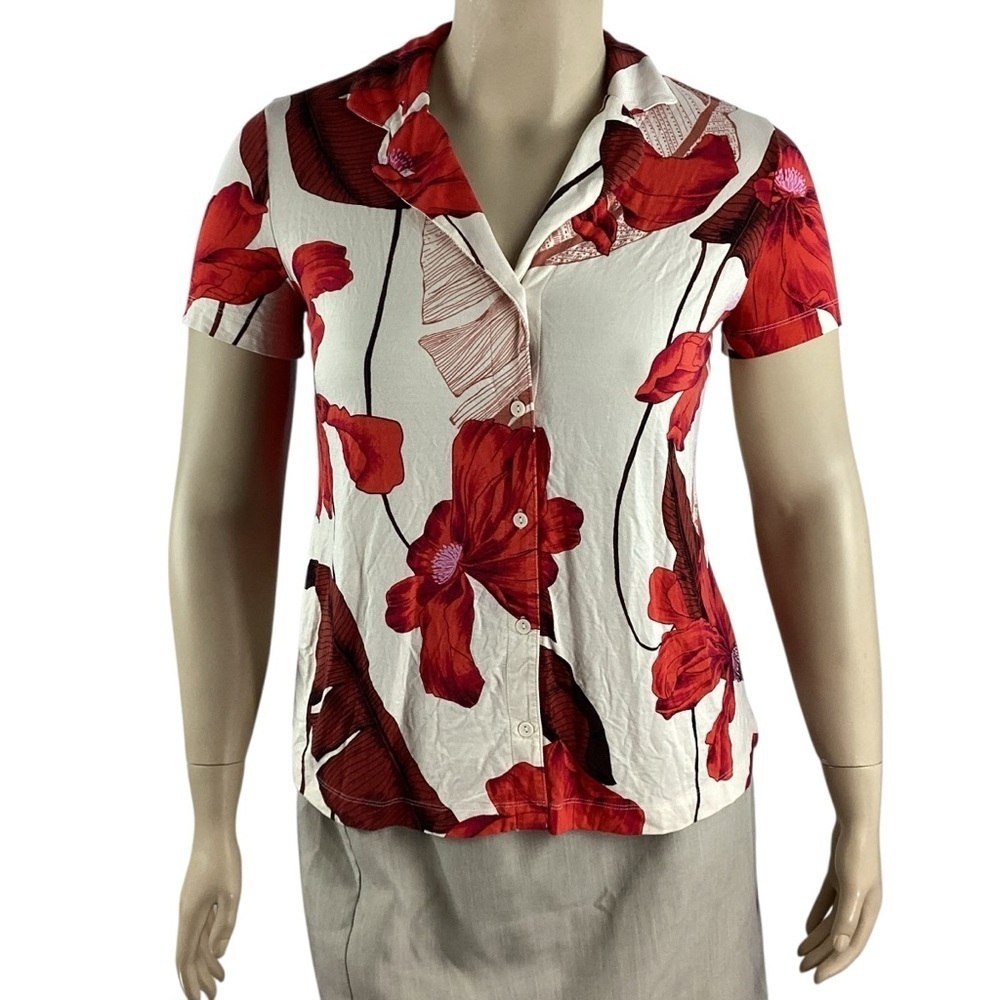 Soma Cool Nights Red Floral Button Front Pajama Top Size L
